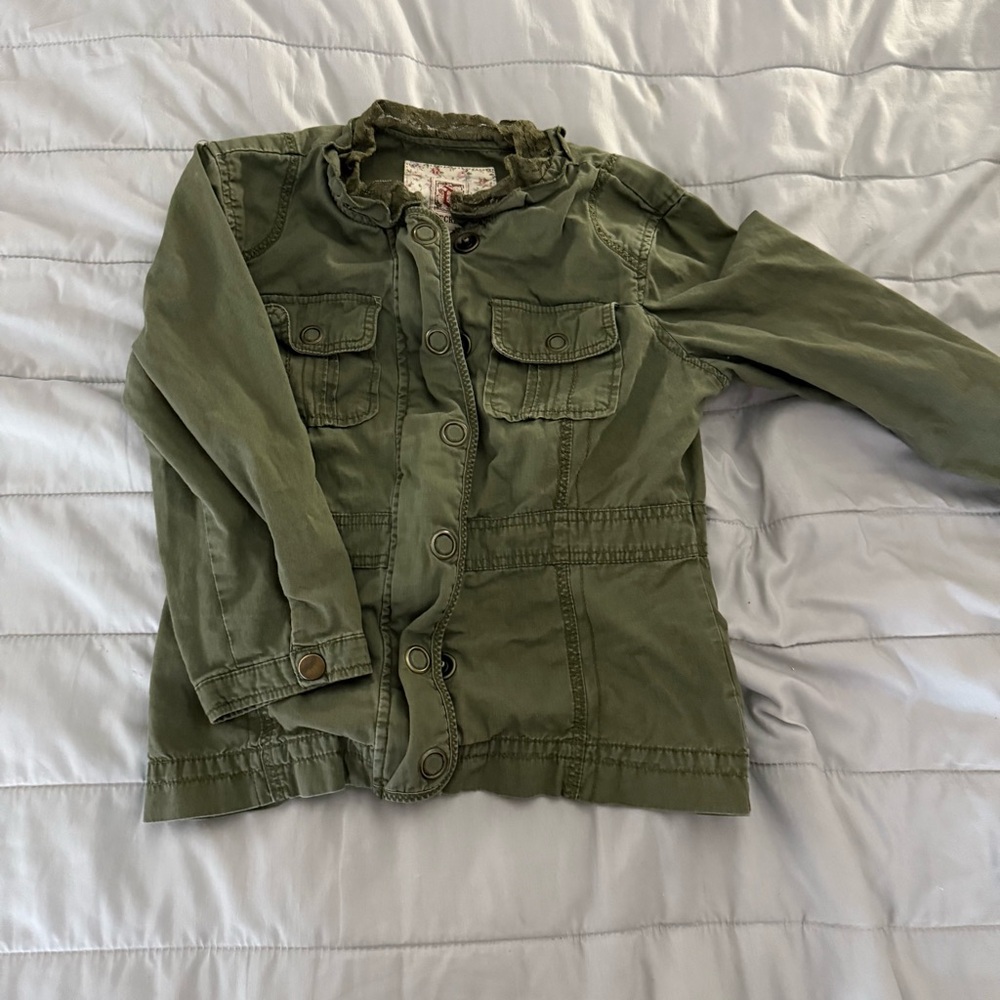 Decree Sage Green Half Sleeve Utility Jacket with Lace Detailing